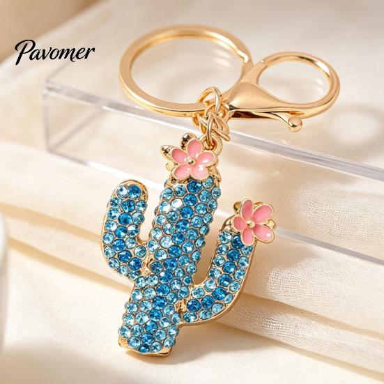 Cactus Keychain Bling Rhinestone Keychain, Pink Flower Keys Accessory Keyring Pendant, Handbags Backpacks Purse Charm Schoolbag Ornament