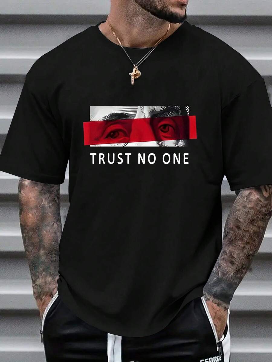 

Unisex s Round Neck Casual Letter & Eye Pattern Commute T-Shirt M