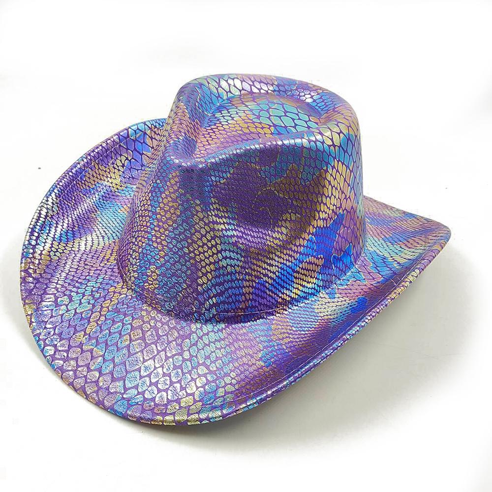 Color Blocks Laser Cowboy hat Western cowboy men and women retro party stage party Cowboy hat outdoor knight hat Wholesale 56-58cm