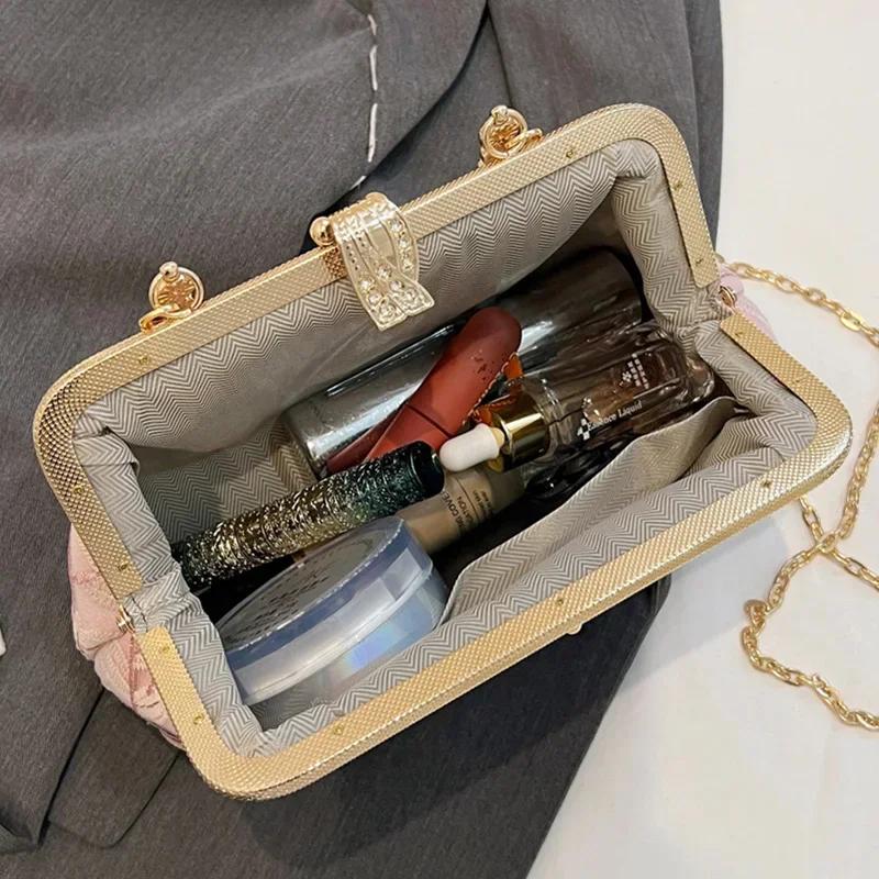 Vintage Designer Handmade Wedding Clutch for Women Chic Lock Shell Clip Lady Handbags and Purse Shoulder Chain Messenger Bags