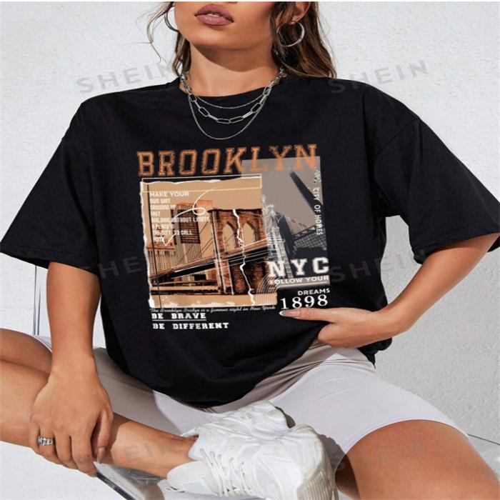 Summer Round Neck Printed Top Fashionable Casual Cute Short Sleeved Women's Pure Cotton T-shirts