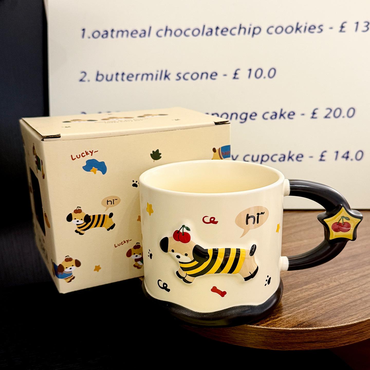 Cartoon Dachshund Puppy Ceramic Mugs Cute Home Breakfast Milk Cups  Office Coffee Cups As Souvenirs 410ml