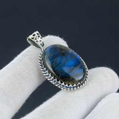 Pendentif en labradorite bleu feu, bijou fait main en argent sterling 925, pierre précieuse de labradorite, idéal pour offrir à une femme.