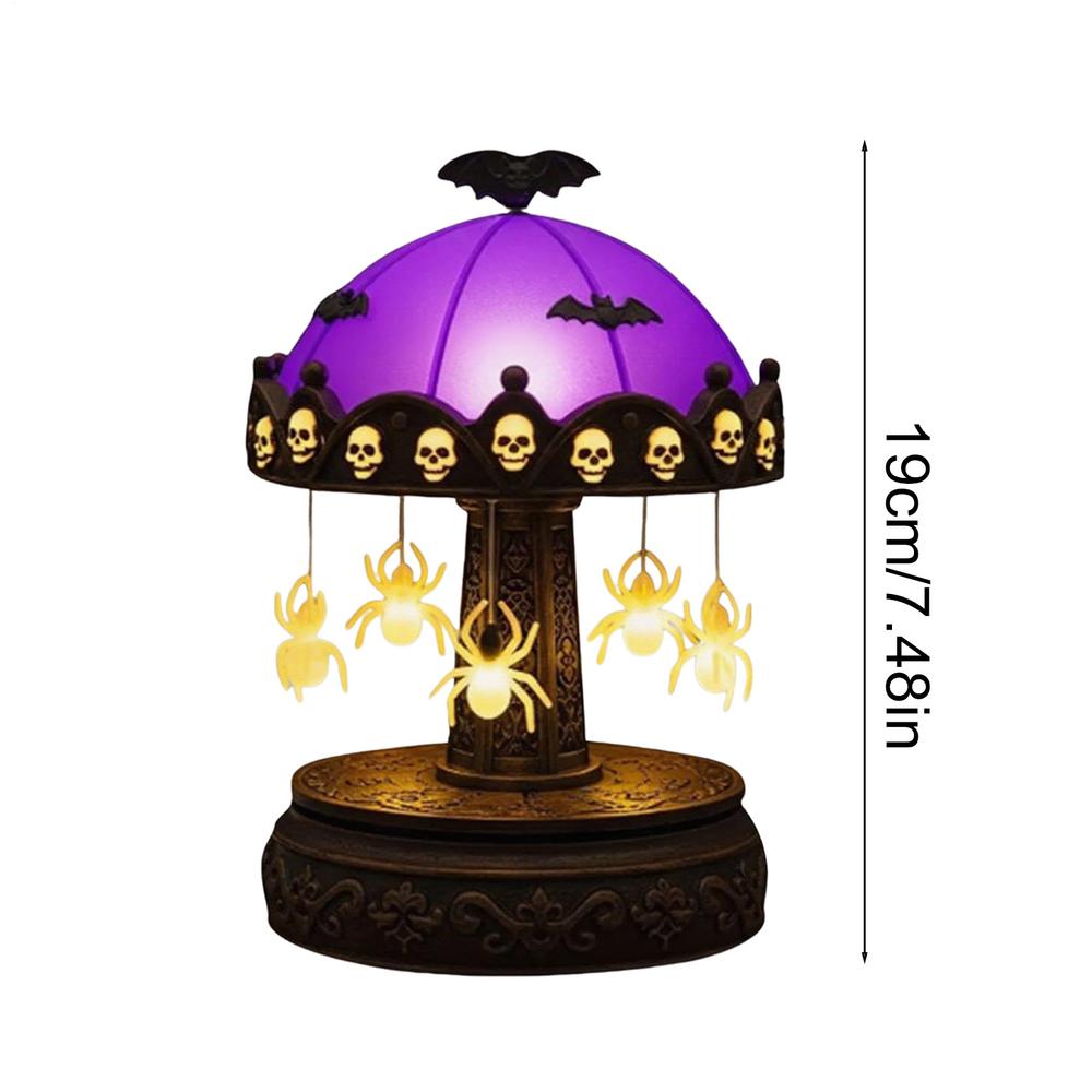 Ghost Carousel Night Light Spooky Bat Spider Carousel Night Light USB Rechargeable Halloween Night Light Desktop Decoration