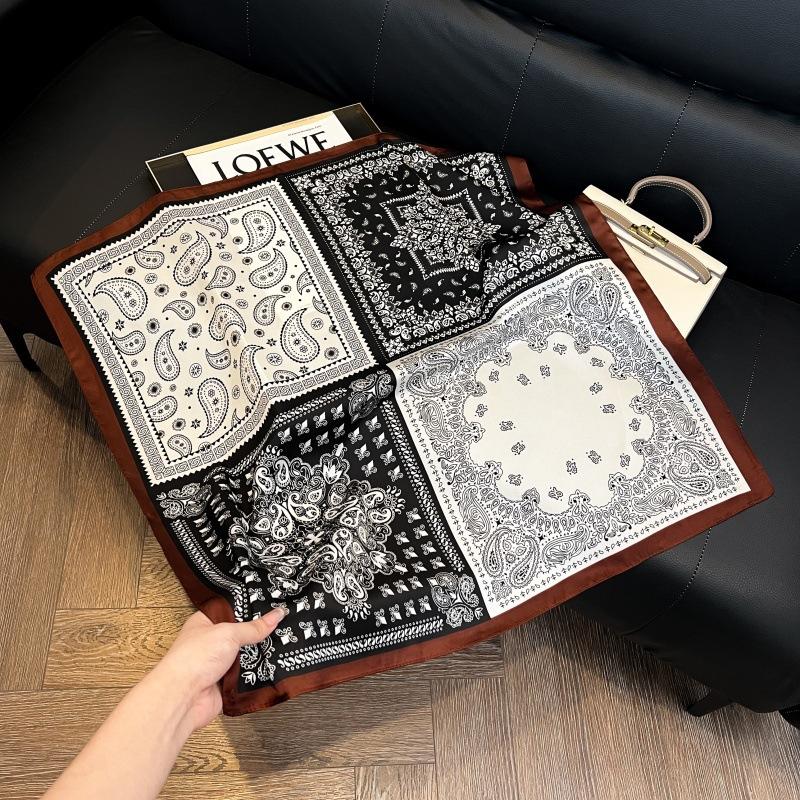 Silk scarf women's spring and autumn decoration versatile ins simple style striped square scarf streamer simulation silk fashion scarf scarf scarf