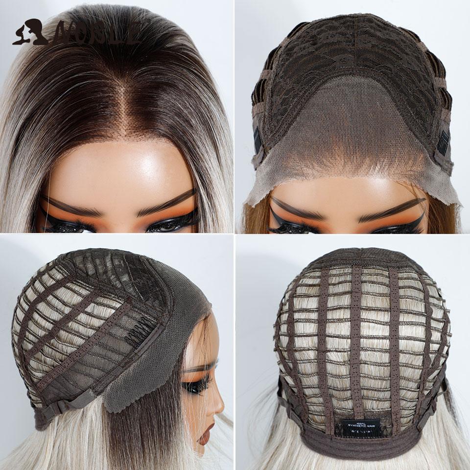 Noble Synthetic Lace Front Wigs For Women Straight Pre Plucked Layered Wig 13x3 Frontal Wigs Ombre Blonde White Cosplay Lace Wig
