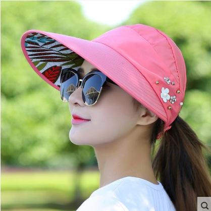 Women's Summer Casual Versatile Travel UV Protection Korean Version Summer Foldable Sunscreen Pearl Empty Top Sun Hat