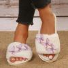 Fashion Butterfly Decor Home Plush Slippers Women Autumn Winter Open Toe Indoor Slippers for Woman Soft Sole Comfortable Faux Fur Slides