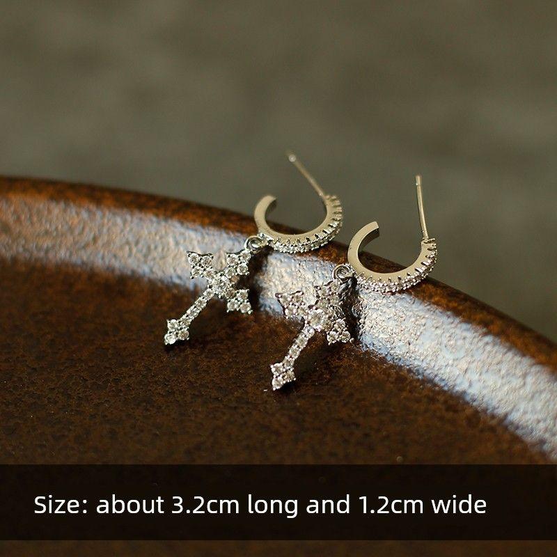 Fashion Style Cross Zircon Earring Ear Clip No Pierced Female Niche Design Classy Refined Wild Earrings Silver Cross-Earrings