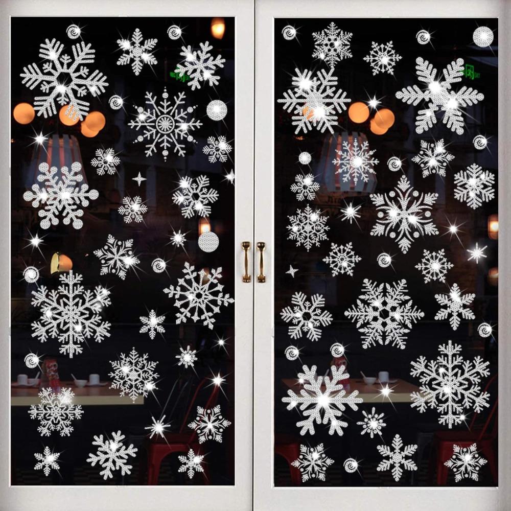 4pcs Glitter Snowflake Wall Sticker Window Clings Sparkling Window Clings Wonderland Decorations Window Stickers Snowflake Electrostatic Glass Sticker