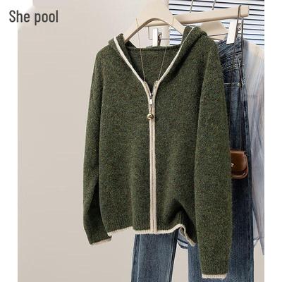 Tachi Women's 2025 Autumn Loose Hooded Color Block Knit Top