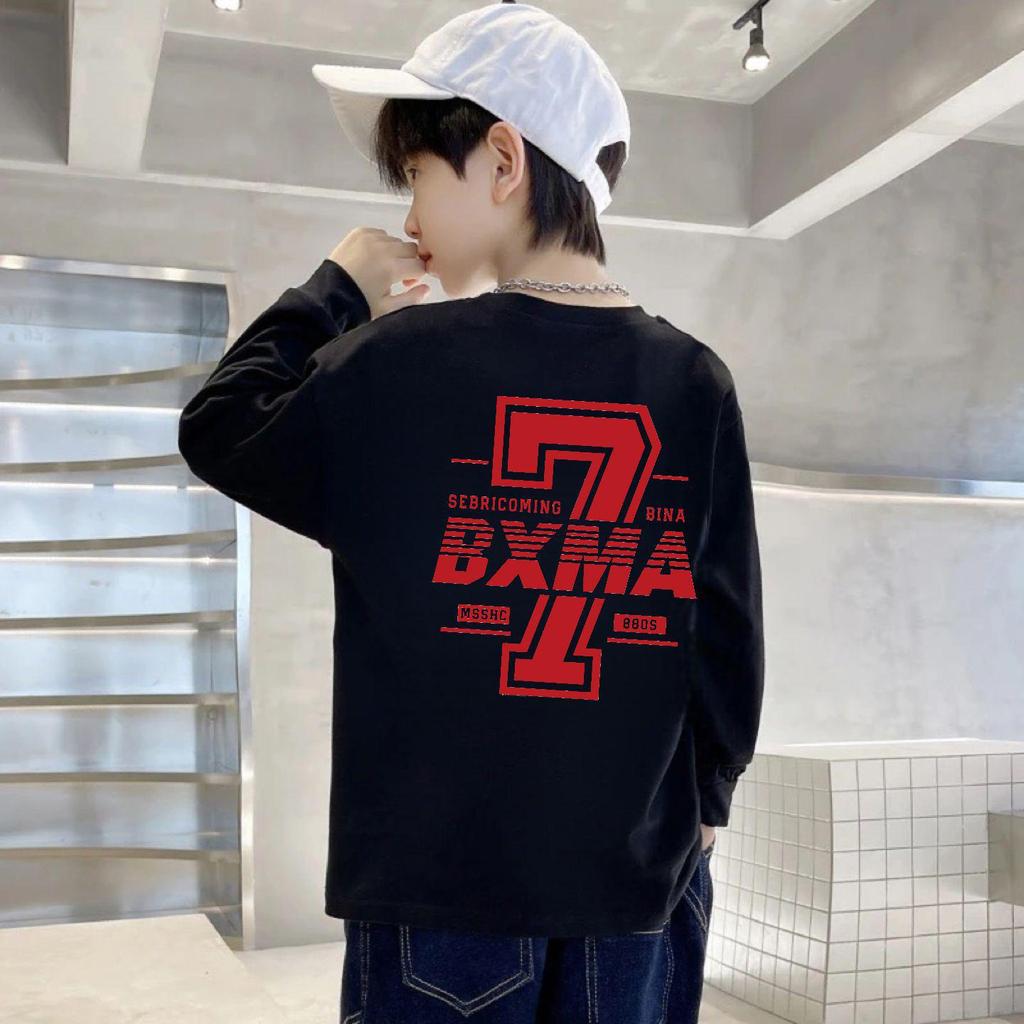 Pure Cotton Boys' Long-Sleeve T-Shirt, Loose Fit, Round Neck, Ideal for Autumn and Sports, Sizes for Middle and Big Kids