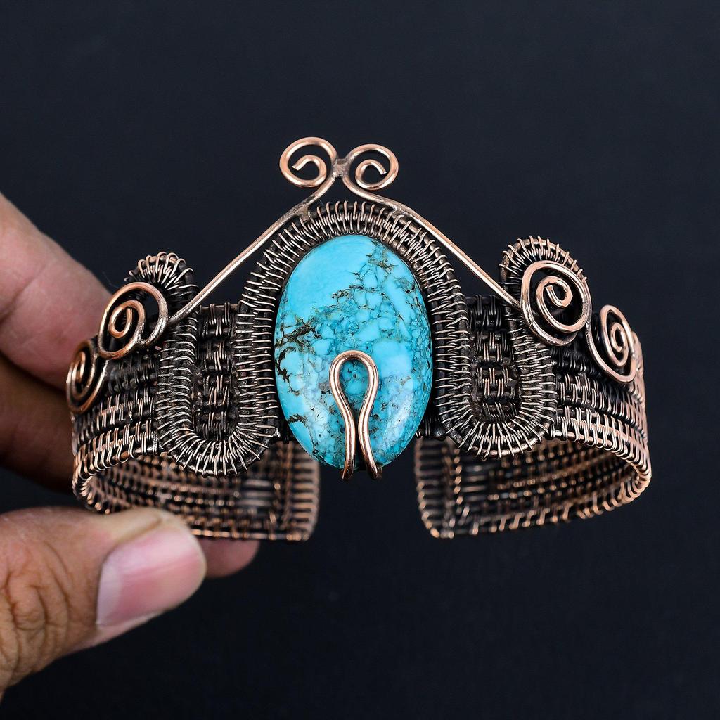 Tibetan Turquoise 999 Copper Wire Wrapped Bangle, Handmade Gemstone Bangle Jewelry, Gifts For Wife Brand New Bangle