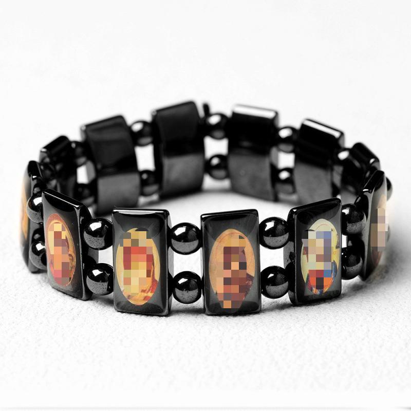 Eastern Orthodox Hematite Drip Oil Beaded Bracelet with Cross