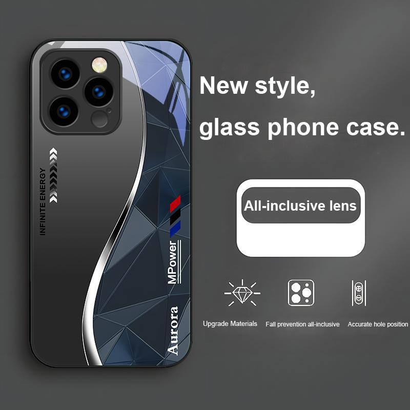 Geometric Element Black For IPhone 16 Plus 15 14 13 12 Mini 11 Pro Max X XS XR 7 8 Plus 2022 Tempered Glass Phone Case