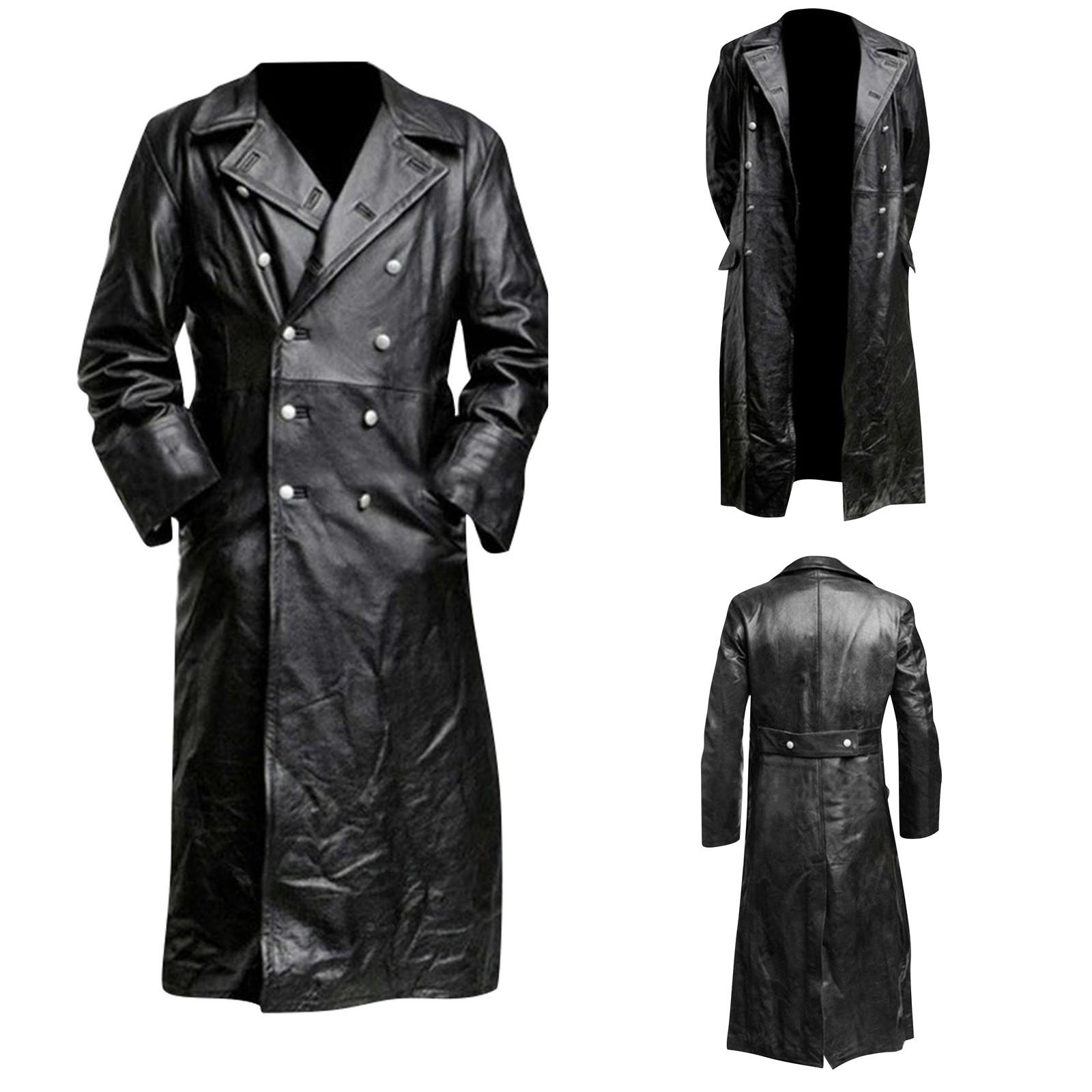 

Мужская куртка в стиле ретро средневековья в стиле панк на Хэллоуин, однотонная однотонная кожаная куртка из искусственной кожи средней длины XXXL чёрный