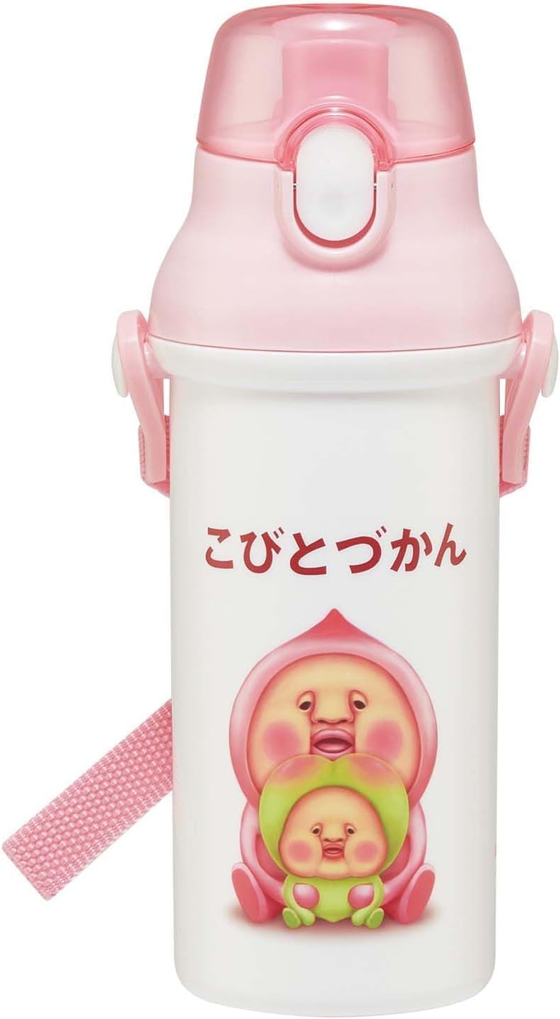 

Kobito Zukan Water Bottle, Direct Drinking, Plastic, One-Touch Bottle, 480ml, Silver Ion, Peach Butt Set (Water Bottle, Name Sticker)