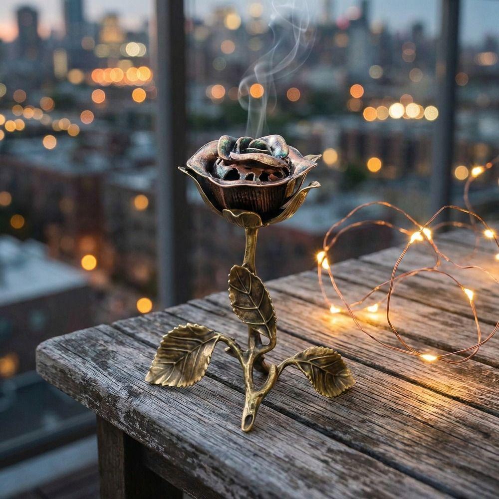Handcrafted Incense Burner Sturdy Incense Holder Romantic Rose Statue Gifts Living Room