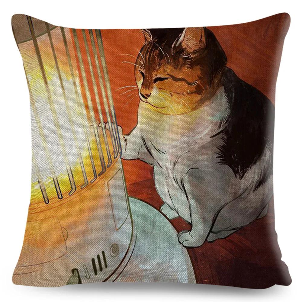 Olejomalba Roztomilá Kočka Povlak na Polštář Dekor Barevný Kreslený Domácí Zvíře Povlak na Polštář Polyesterový Povlak na Polštář na Pohovku Dětský Pokoj