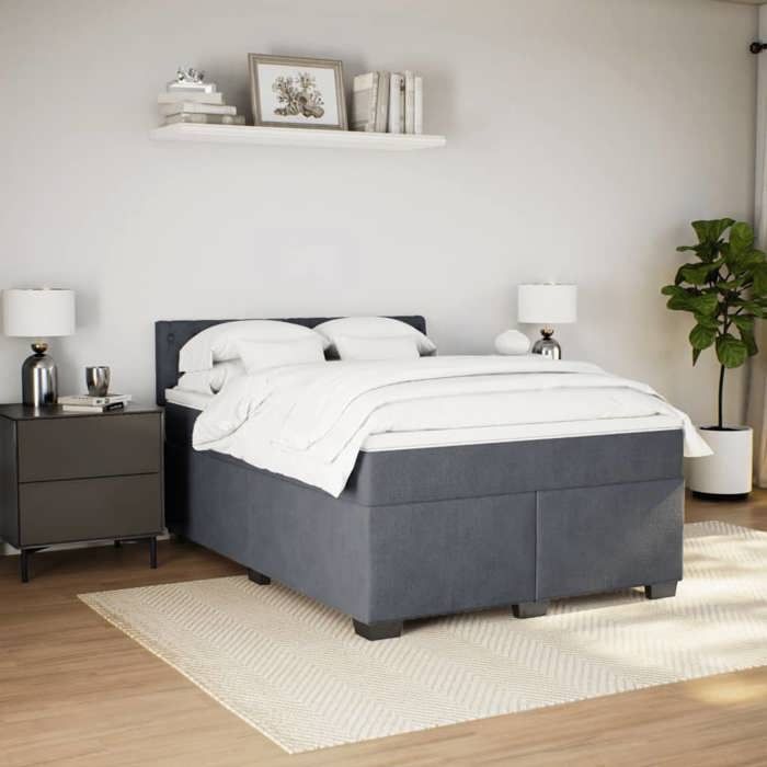 Maison Exclusive - Sommier à lattes de lit et matelas Gris foncé 160x200cm Velours