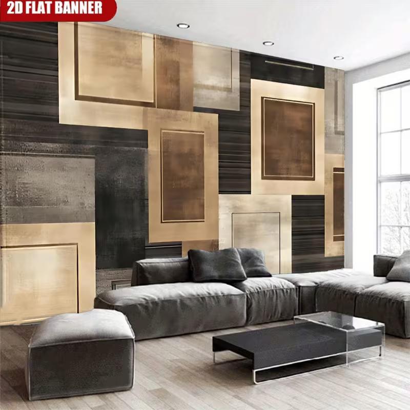 2D Vintage Textured Abstract Rectangle Tapestry Earthy Brown and Black Design