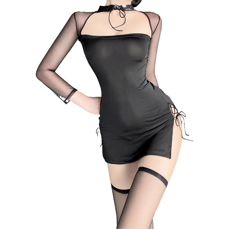 SINGUYUN Chinese Cheongsam Lingerie Retro Print Dress Sexy Anime Cosplay Costume for Women Qipao Babydoll Outfit