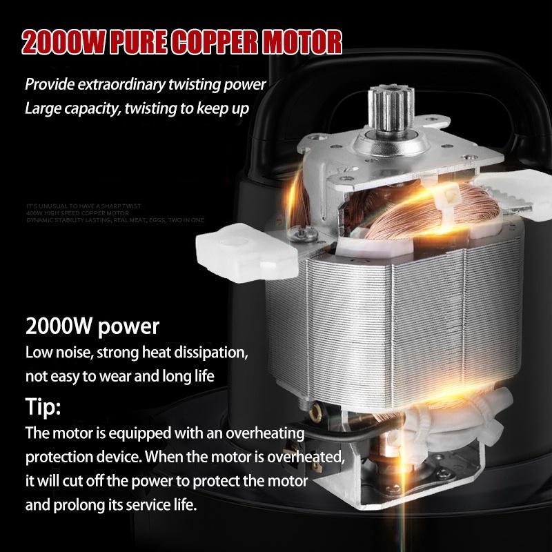 6L 2000W 2 Gear Stainless Steel Garlic Vegetable Blender Mixer Baby Food Processor Electric Meat Grinder Kitchen Chopper Mincer