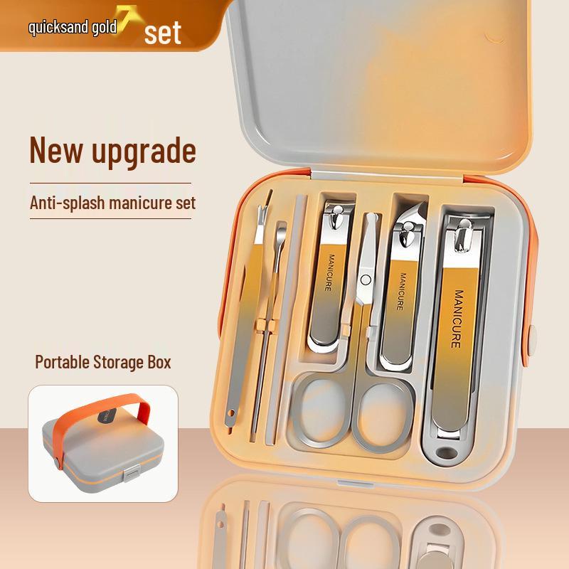 7-Piece Stainless Steel Nail Clipper Set with Case: Includes Angled Edge Manicure Tools 7-Piece Handheld Case Set - Champagne Gold