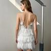 European & American Women's Sexy Backless Party Dress with Waist-cinching Deep V and Feather Straps