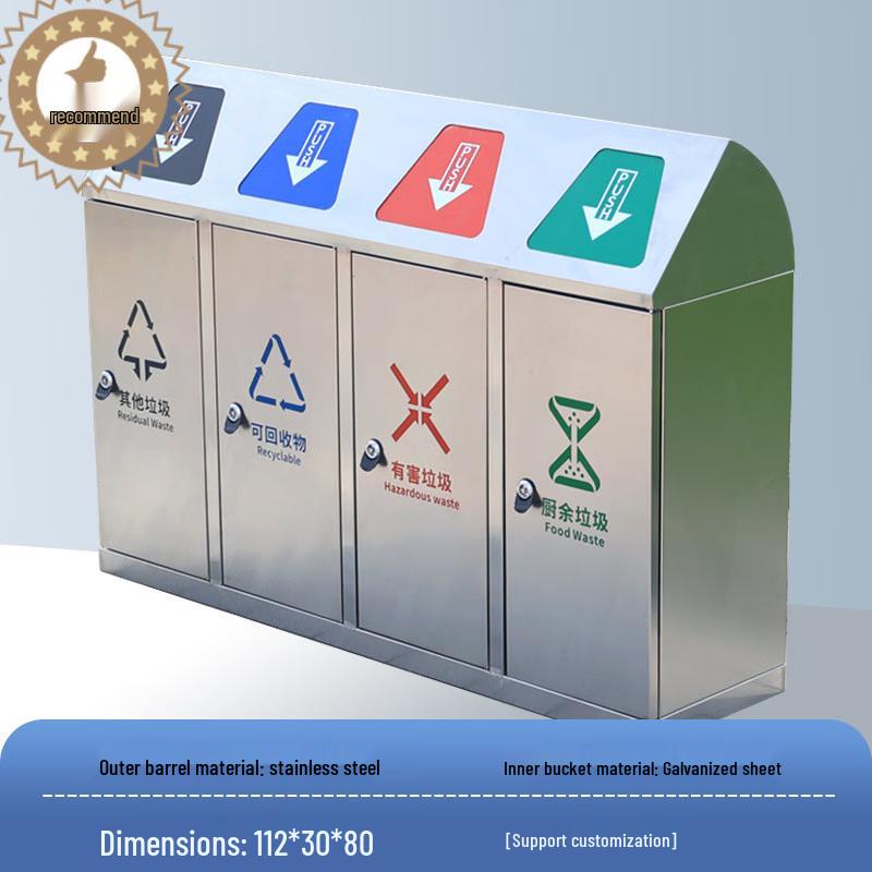 FX-315 Outdoor Stainless Steel Quad-Sort Recycling Bin