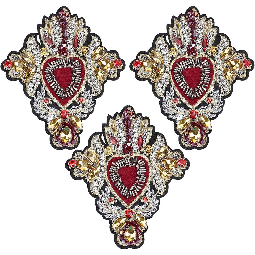 

1 Piece Beads Sequins Patches Sewing Applique Red Heart Cloth Patches for Clothing Beads Decoration