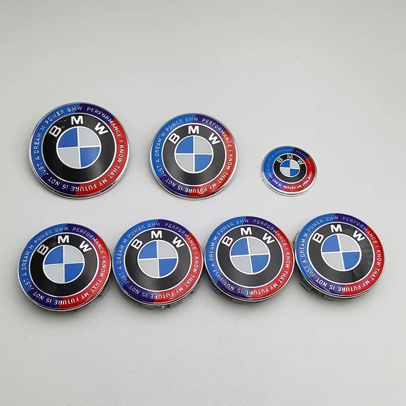BABD1 For BMW 7pcs BMW Emblem Set 82mm 74mm 45mm 56mm 68mm Car Front Hood Logo Rear Trunk Badge Wheel Center Hub Caps Steering Wheel S