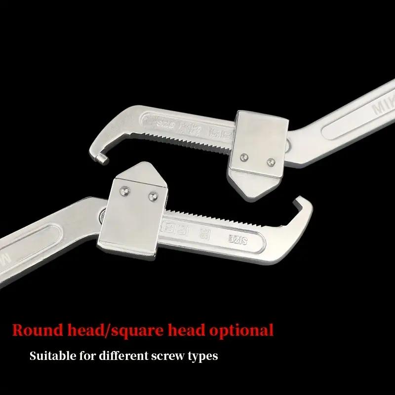Adjustable Crescent Hook Wrench - Cr-V Steel, Round & Square Heads, HRC35-43, Industrial-Grade for Home & Professional Use