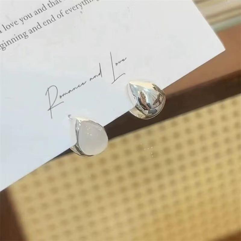 Silver Double-Sided Teardrop Cat Eye Earrings for Women - Elegant and Versatile Design