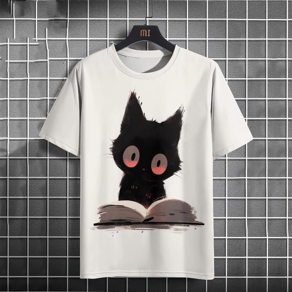 Fashion Summer Animal Cute Cat 3D Print T-Shirts Streetwear Men Casual Oversized O-Neck Short Sleeved T Shirt Tops Clothing