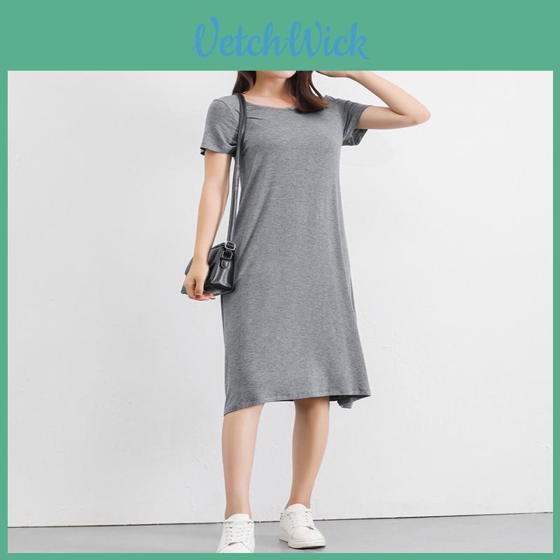 Plus Size Women's Summer Modal Short Sleeve Long T-shirt Casual Dress For Effortless Style