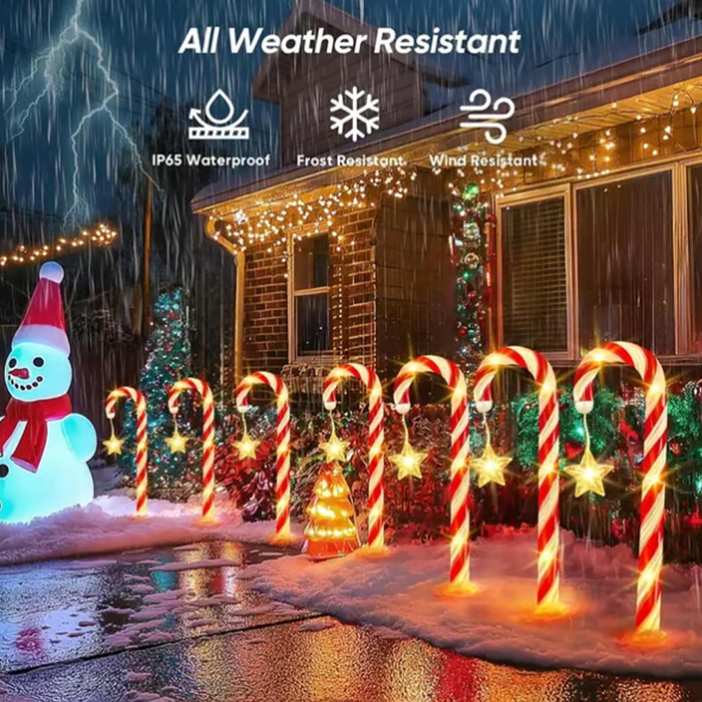 Solar Candy Cane Lights 8-Mode 1200mAh Waterproof Solar Candy Cane Lights Christmas Decor for Pathway Patio Yard Backyard Porch