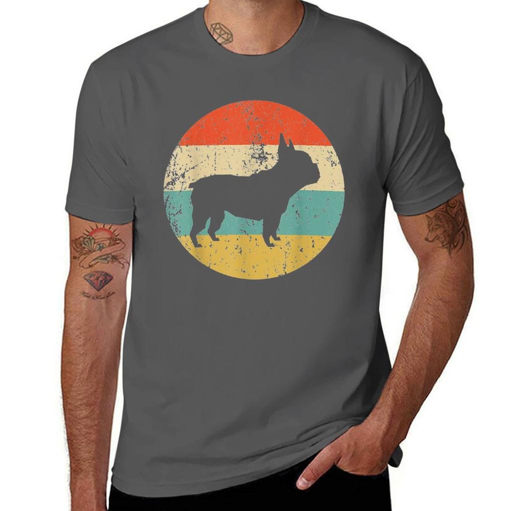 Retro French Bulldog T-shirt Cotton T Shirt Pack T Shirts For Man Cotton Anime Tshirt T-shirt
