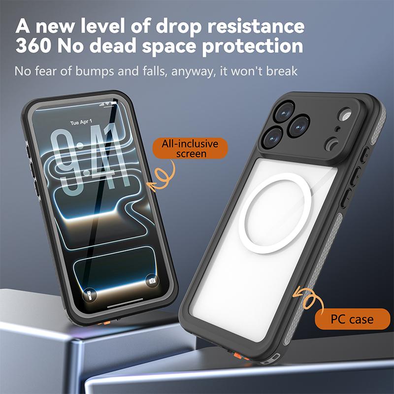For iPhone 17 Pro Max / 17 Pro / 17 Waterproof IP68 Underwater Diving Swimming Shockproof Full Body sealed Shell Case