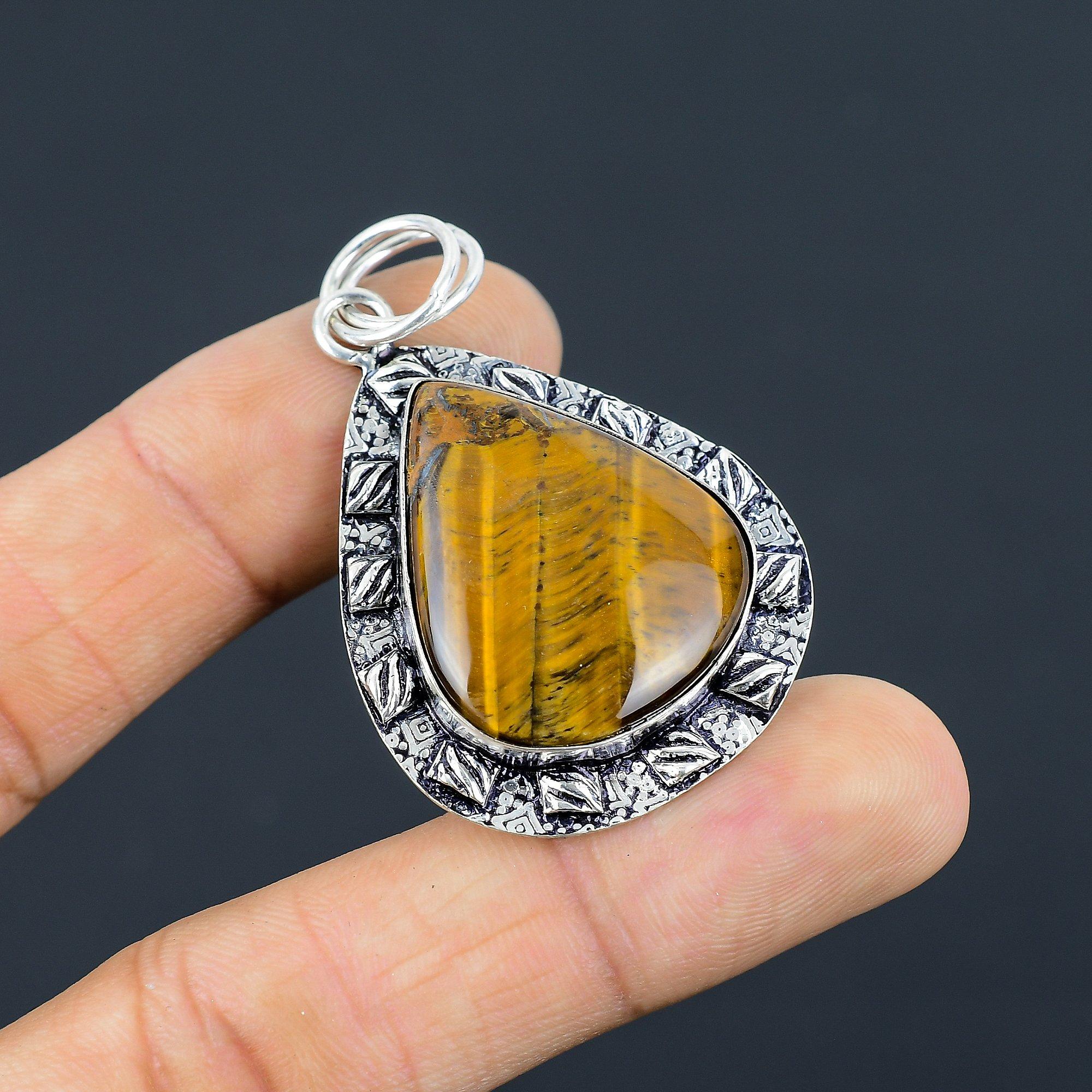 

Womens day Sale Natural Tiger Eye Bezel Trendy Pendant Jewelry Sterling Silver