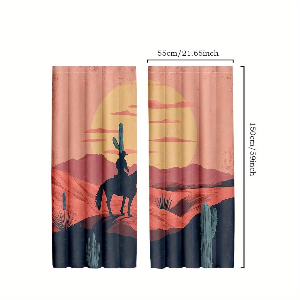 2pcs Retro Western Curtains   Farmhouse Cowgirl Blackout Window Drapes for Bedroom Living Room Decor