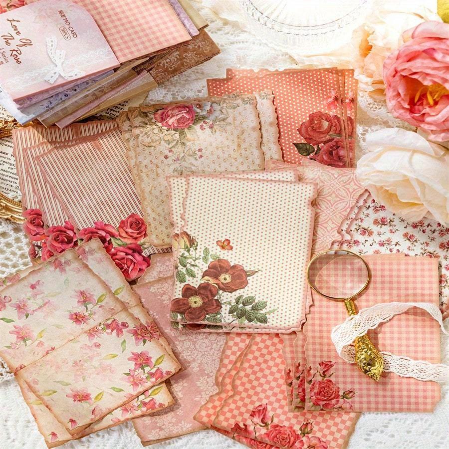 30pcs/Pack Material Paper, Gentle Style Series Retro Distressed Style Scrapbooking Diy Material Decoration Base, Non Self-Adhesive Back To School