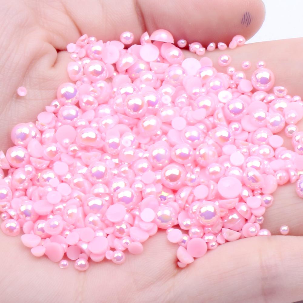 Resin Half Round Flatback Beads 2-6mm Mix Size Glue on Loose Rhinestones for Clothes Dresses DIY Crafts Scrapbook Decoration
