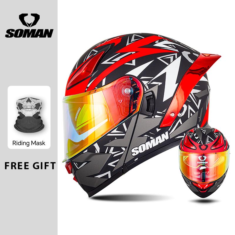 Full Face Racing Helmets Winter Warm Double Visor Flip Up Motorcycle Helmets Motorbike DOT Approved Modular Helmet
