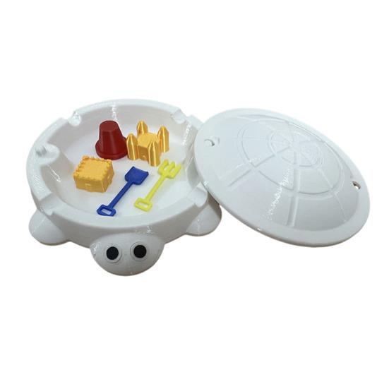 Mini Schildkröten-Sandkasten mit Deckel Sand Mini-Werkzeuge Zubehör 3D-gedruckte Schildkröte Sandaufbewahrungsbox Runder Behälter Kindersommer-Strandspielzeug