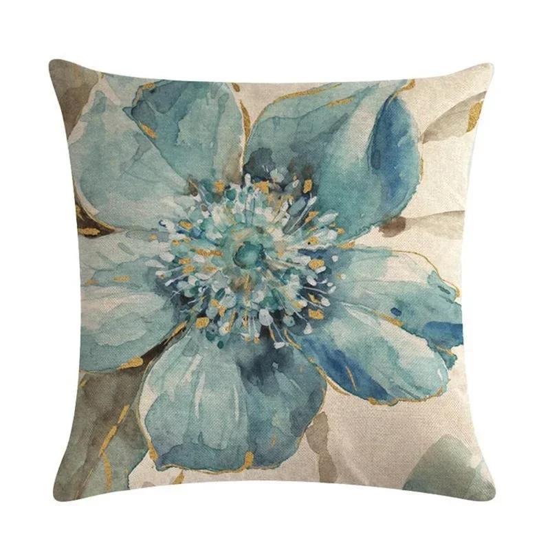 Vintage Pillowcase Printed Flower Linen Square Soft Pillow Case Sofa Seat Living Room Home Decor Cushion Cover 45*45Cm