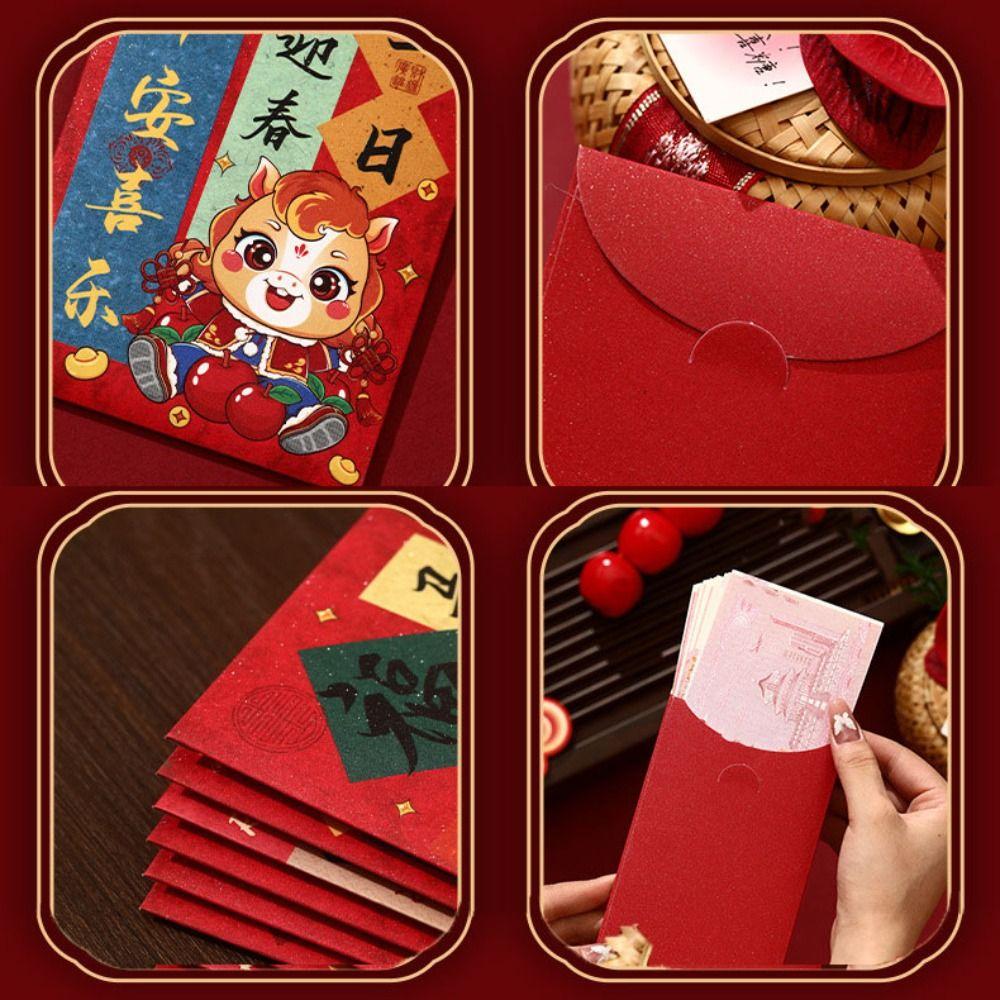6PCS Paper Horse Year Red Envelope Cartoon Traditional Lucky Money Bag Lucky New Year Spring Festival Red Envelopes
