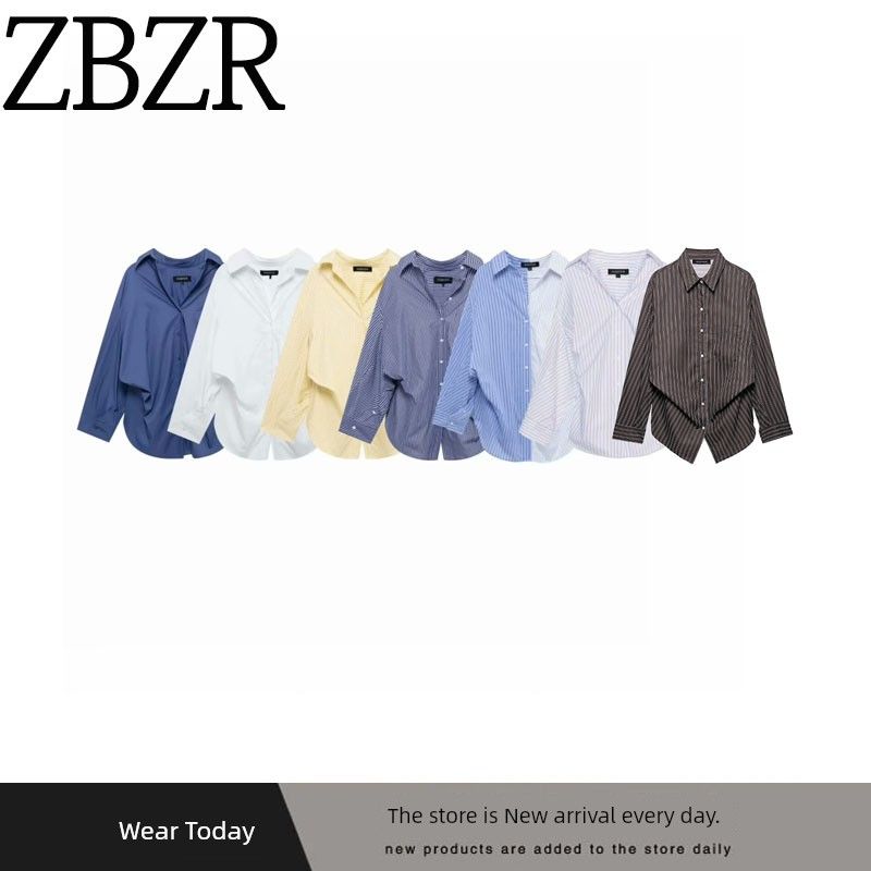 Za Autumn/Winter New Arrivals Women's Clothing Zr European and American Style Fashionable Versatile Loose Batwing Sleeve Striped Shirt 2020458