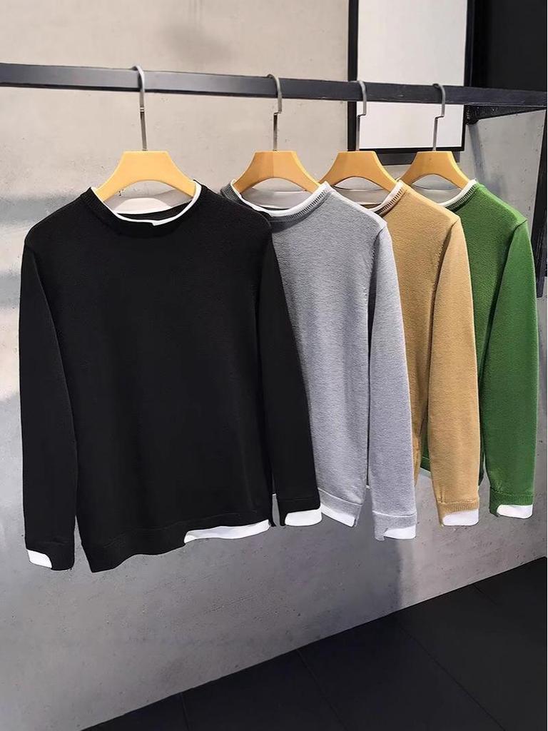 Men's Trendy Long-Sleeve Knit Top - Autumn/Winter 2025 (Fake Two-Piece Style)