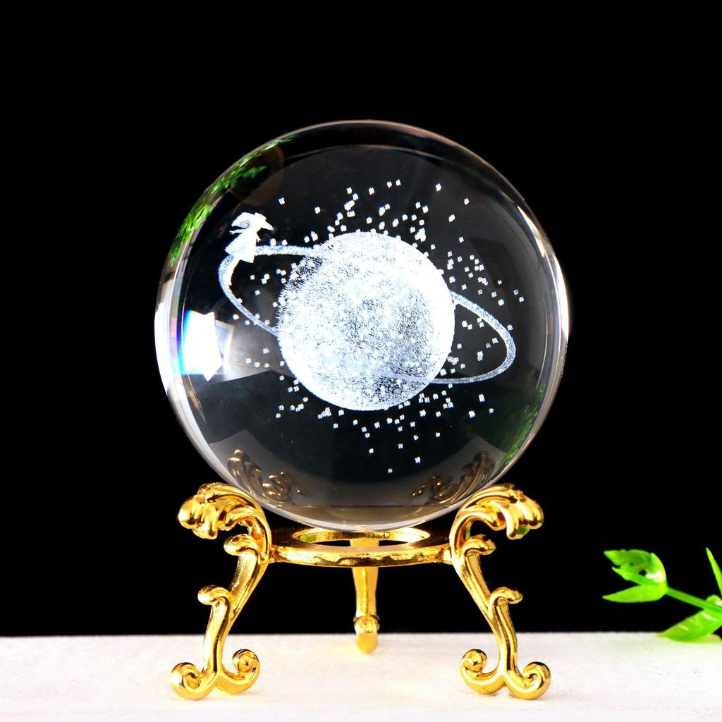 3D Laser-Engraved Crystal Ball: Galaxy Rose & Little Prince Gift